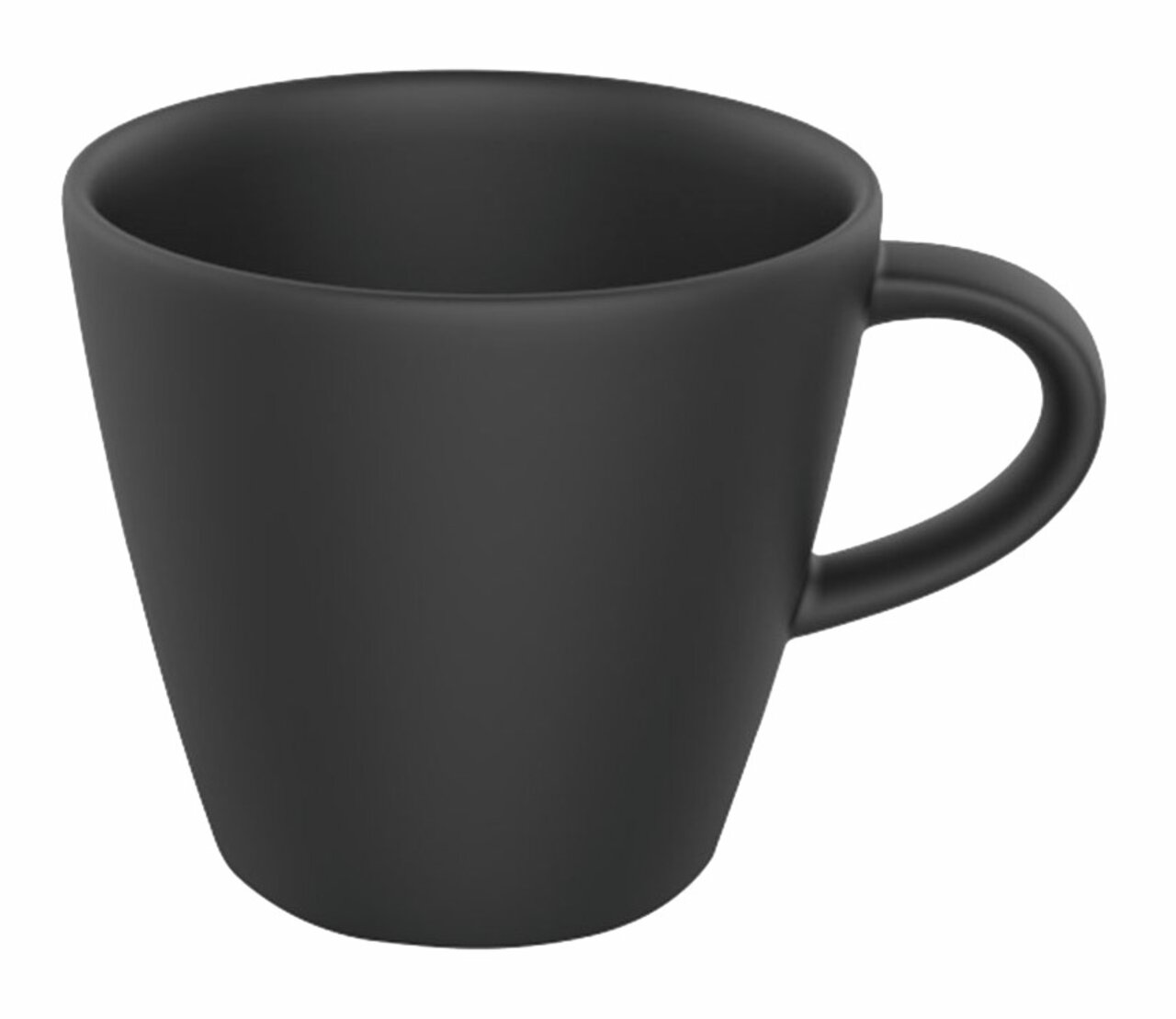 Zwarte koffiekop met oor, zijaanzicht