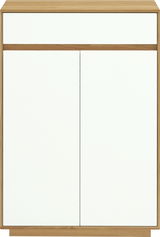 Moderner Schuhschrank in Holzoptik mit weißen Fronten, Frontalansicht