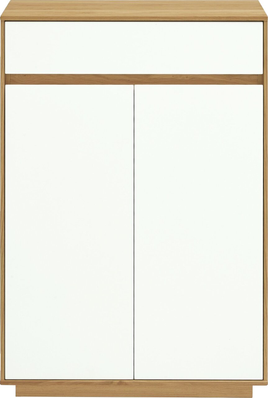 Moderner Schuhschrank in Holzoptik mit weißen Fronten, Frontalansicht