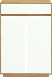 Moderner Schuhschrank in Holzoptik mit weißen Fronten, Frontalansicht