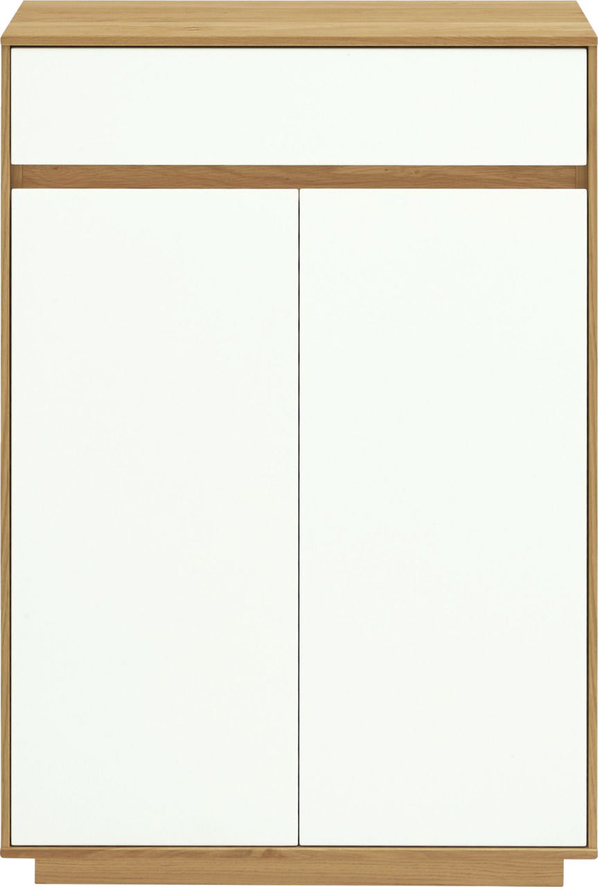 Moderner Schuhschrank in Holzoptik mit weißen Fronten, Frontalansicht