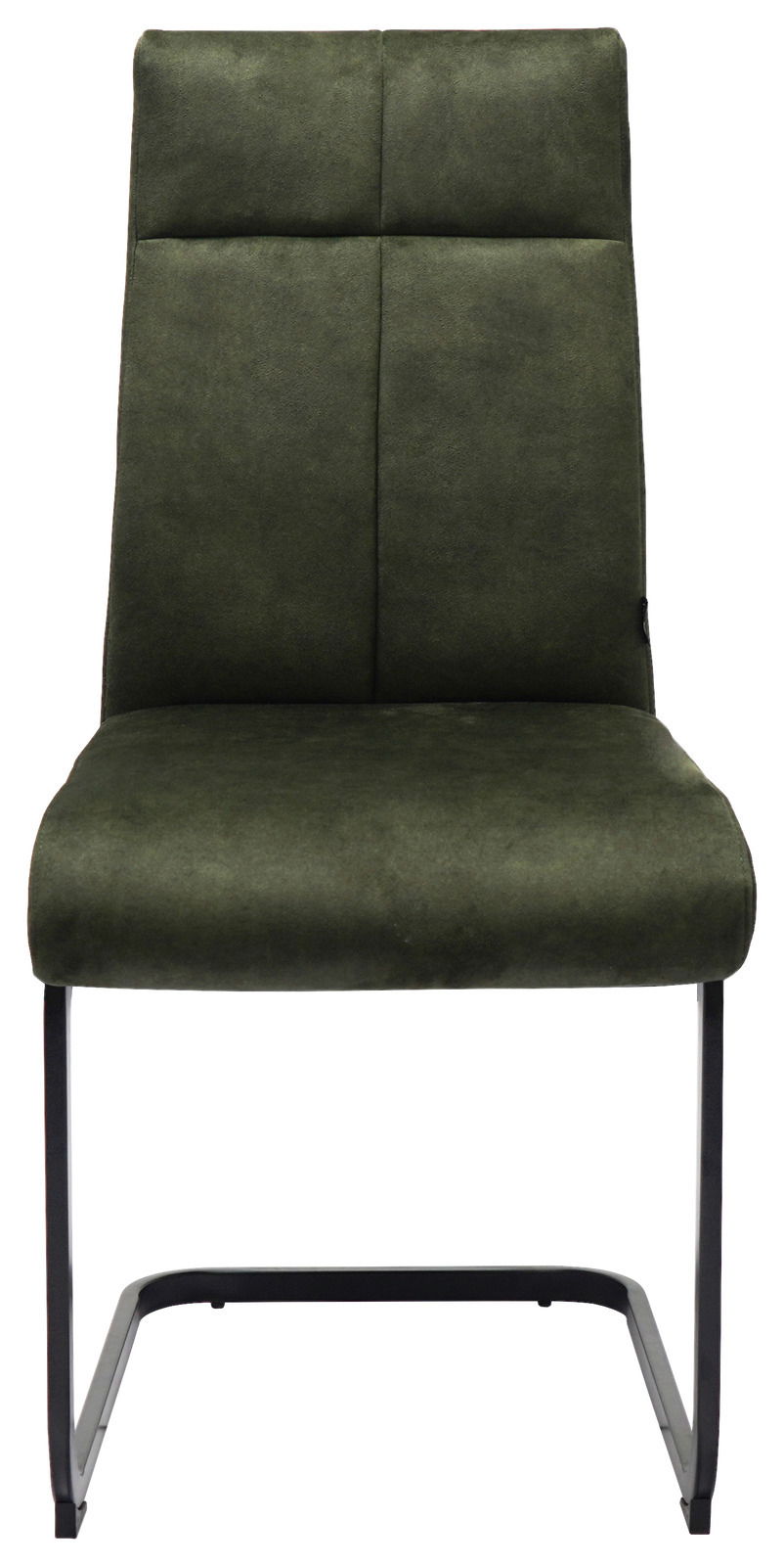 Grüner Schwingstuhl mit schwarzem Metallgestell, Frontalansicht