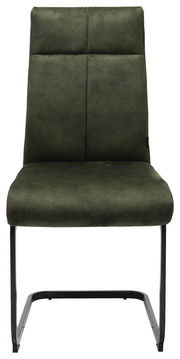 Grüner Schwingstuhl mit schwarzem Metallgestell, Frontalansicht