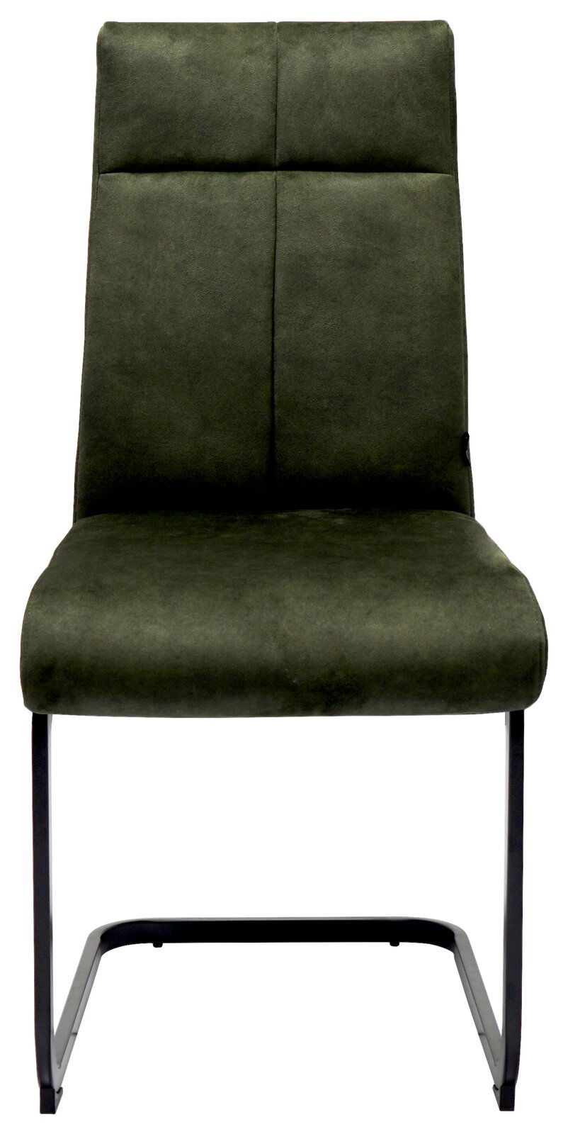 Grüner Schwingstuhl mit schwarzem Metallgestell, Frontalansicht