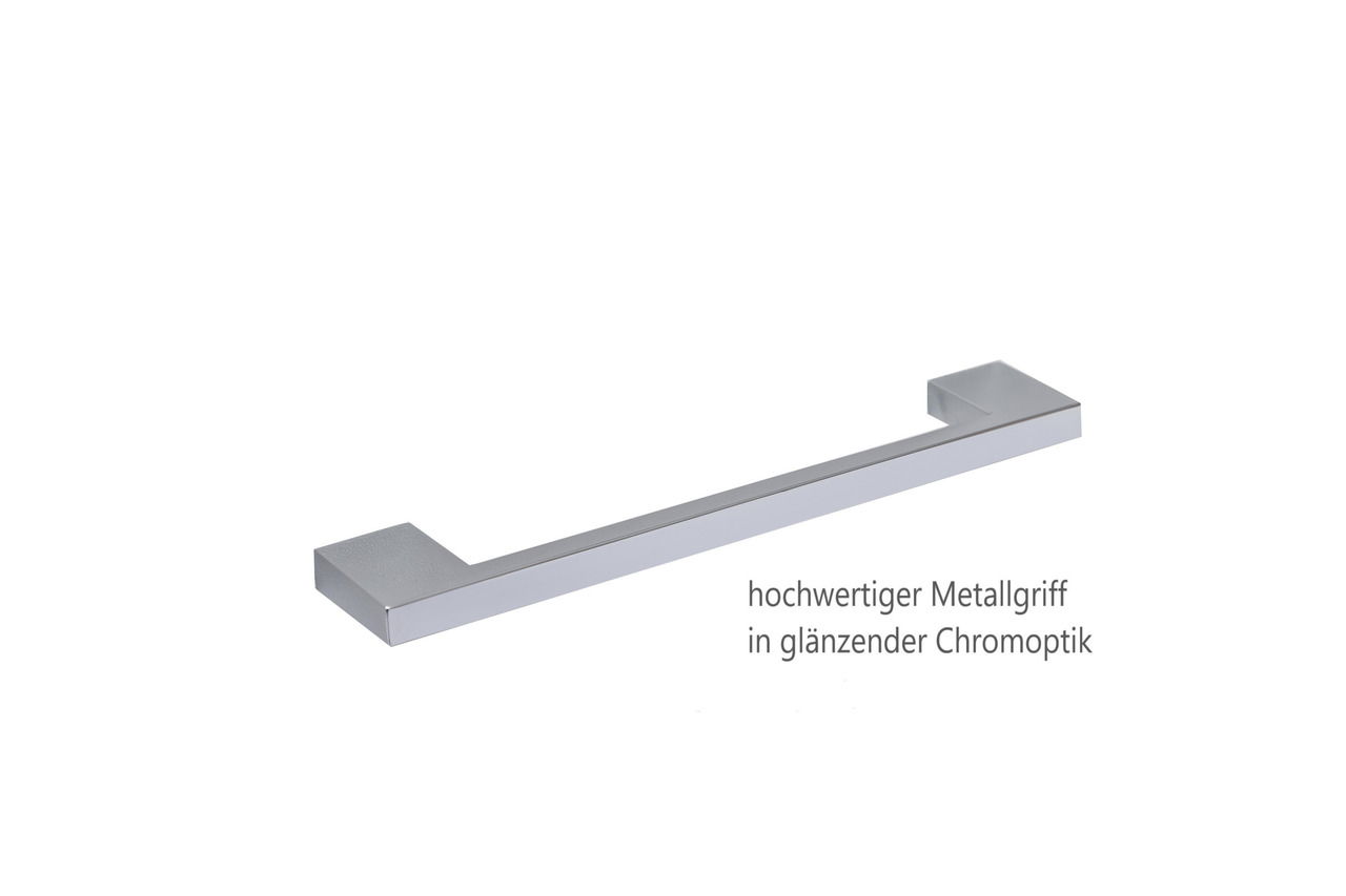 Hochwertiger Metallgriff in glänzender Chromoptik, seitliche Perspektive