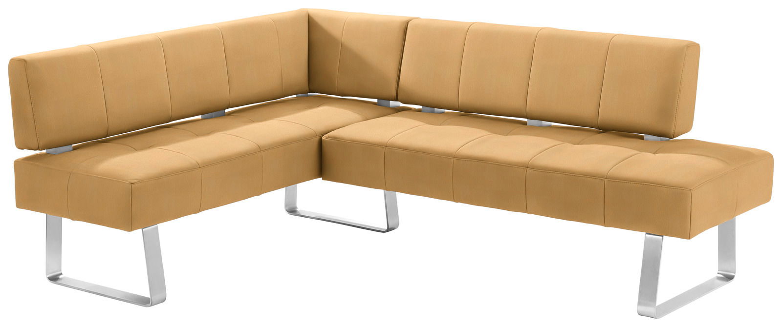 Moderano Eckbank LUPO II Moderne Eckbank in hellbraunem Leder mit Metallbeinen, seitliche Perspektive