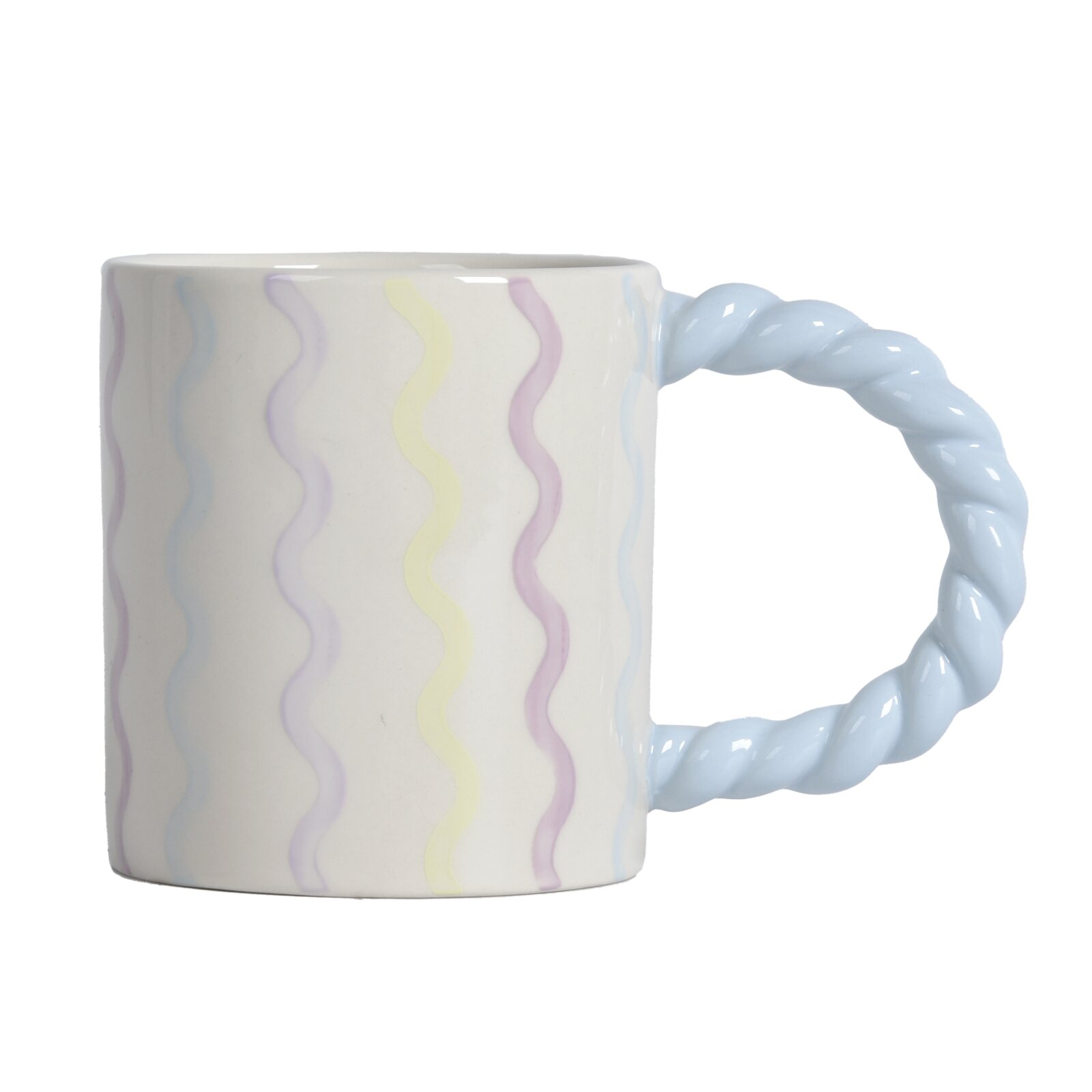Novel Koffiebeker CREATIVE DEW Koffiemok met pastelkleurig golfpatroon en gedraaide oor, zijaanzicht