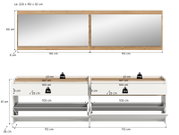 Doppelter Schuhkipper-Schuhschrank in Weiß mit Holzoptik-Deckplatte, Maße ca. 220 x 192 x 32 cm, Frontansicht mit Maßangaben und geöffneter Klappe (Innenansicht)