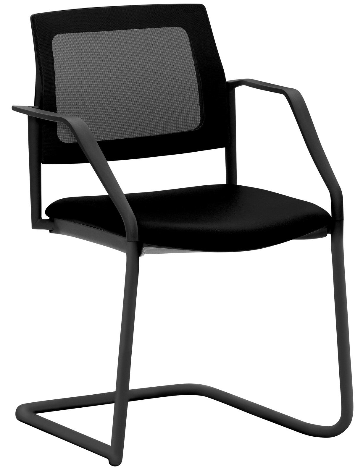 Venda Freischwinger MY PLANO Moderner Freischwinger-Stuhl mit schwarzem Netzrücken und gepolstertem Sitz, seitliche Perspektive