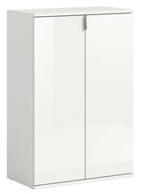 Weiße Schuhkommode mit zwei Türen, frontal betrachtet