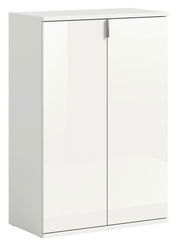 Weiße Schuhkommode mit zwei Türen, frontal betrachtet