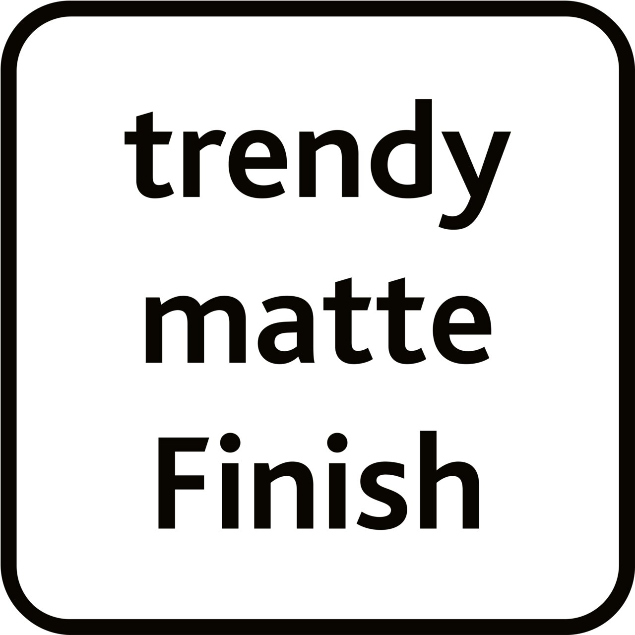 Ansicht eines Schildes mit der Aufschrift 'trendy matte Finish'.