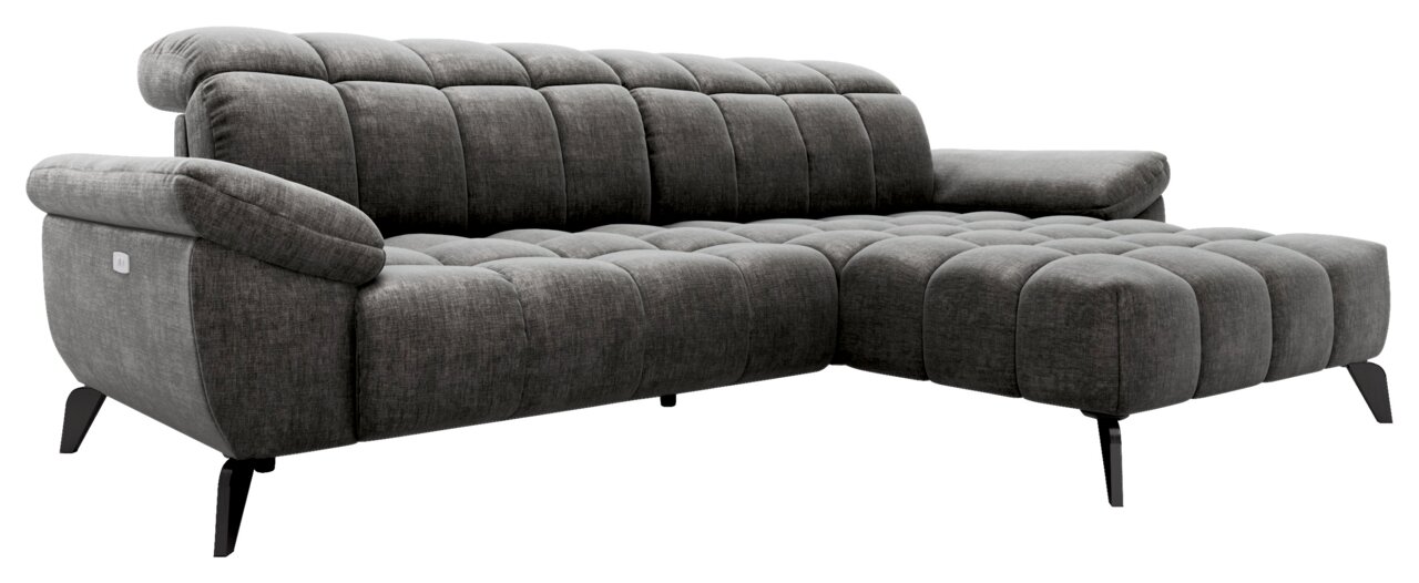 Graue Longchairkombination TOMMY von XORA mit rechter Armlehne, aus seitlicher Perspektive fotografiert.