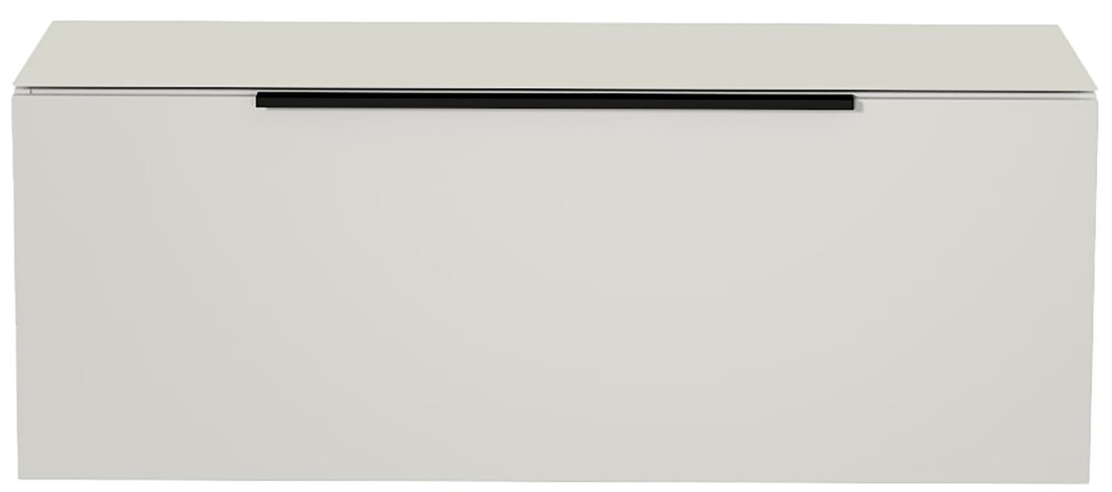 Moderano Hänge-Lowboard BORMIO Frontansicht eines modernen, weißen Hänge-Lowboards mit schwarzem Griff.