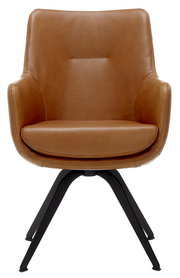 Brauner Ledersessel mit schwarzem Metallgestell, Frontalansicht