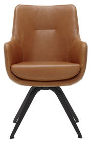 Brauner Ledersessel mit schwarzem Metallgestell, Frontalansicht