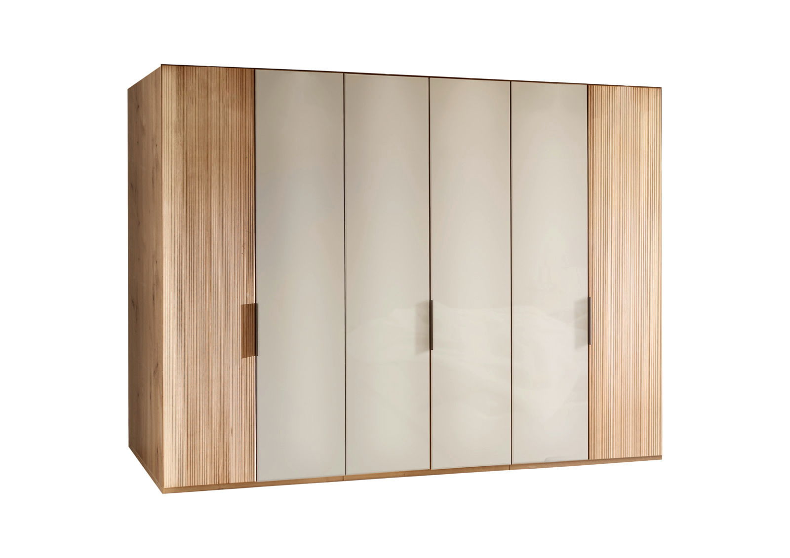 Venda Drehtürenschrank 6-türig NEW YORK Sechstüriger Drehtürenschrank aus Holz mit cremefarbenen Fronten, seitliche Perspektive