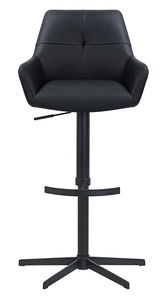 Moderner schwarzer Barhocker mit gepolsterter Rückenlehne und verstellbarer Sitzhöhe, Vorderansicht