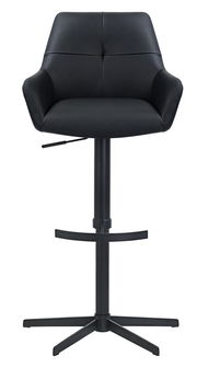 Moderner schwarzer Barhocker mit gepolsterter Rückenlehne und verstellbarer Sitzhöhe, Vorderansicht