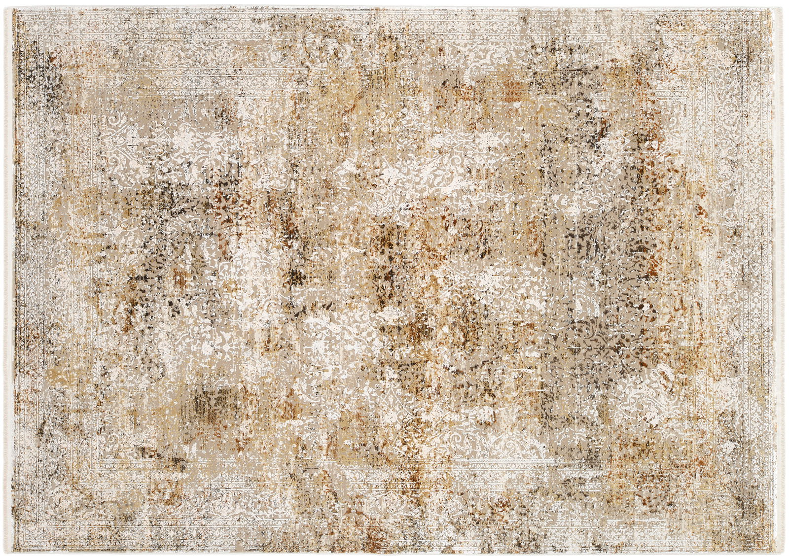 Designer Teppich in beige und braunen Tönen mit abstraktem Muster, Draufsicht