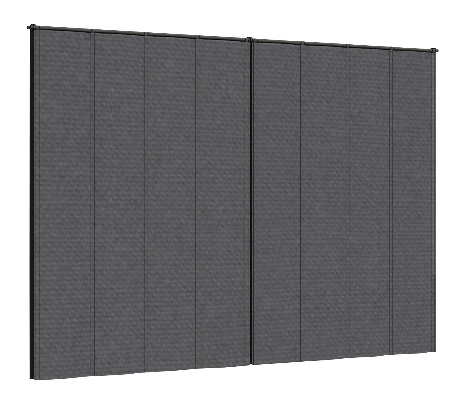 Graues Vorhang Set in Frontalansicht mit mehreren Paneelen