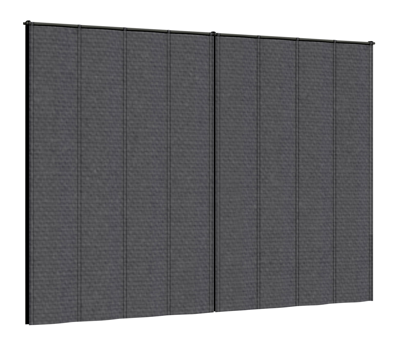 Graues Vorhang Set in Frontalansicht mit mehreren Paneelen