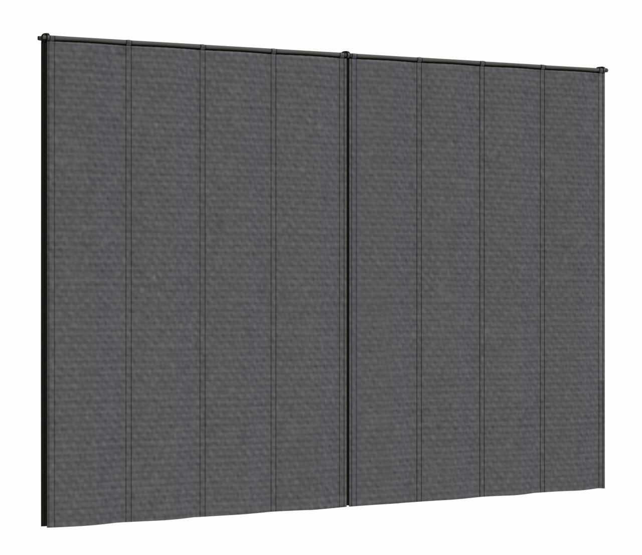 Graues Vorhang Set in Frontalansicht mit mehreren Paneelen