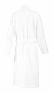 Rückansicht eines weißen Kimonos in Größe 50/52 mit Gürtel.