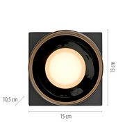 Deckenleuchte RIKA, quadratisch, schwarze Fassung mit zentralem Leuchtelement, Draufsicht