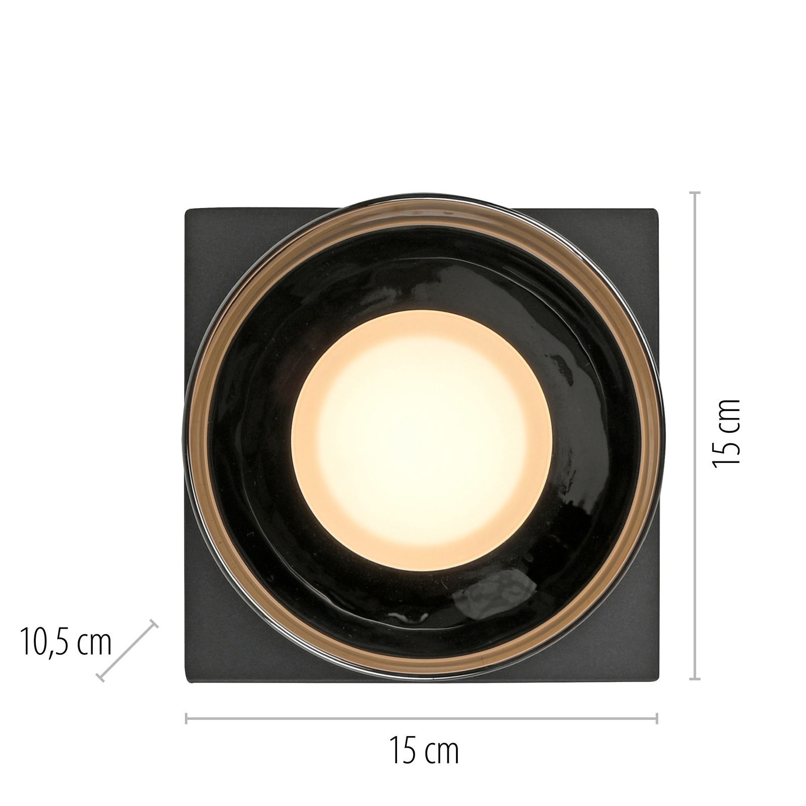 Deckenleuchte RIKA, quadratisch, schwarze Fassung mit zentralem Leuchtelement, Draufsicht
