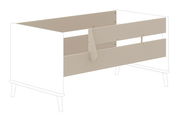 Seitliche Ansicht eines beigen Sicherheitsgitters für ein Kinderbett, Teil eines Sicherheits-Sets.
