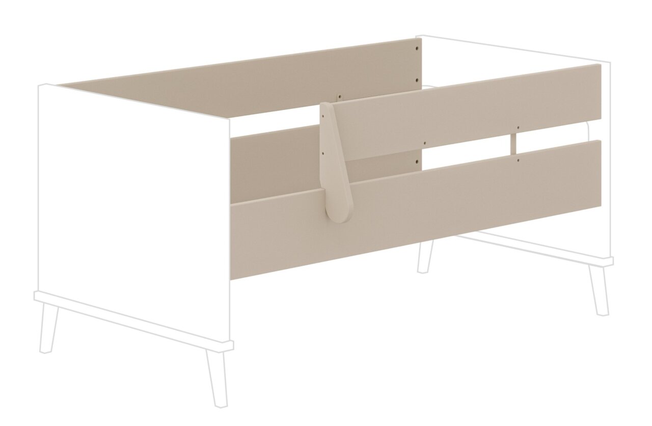Paidi Veiligheidsset EEFJE Zijaanzicht van een beige veiligheidshekje voor een kinderbedje, onderdeel van een veiligheidsset.
