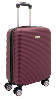 Burgunderfarbener Trolley mit vier Rollen und ausziehbarem Griff, seitliche Perspektive