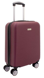 Burgunderfarbener Trolley mit vier Rollen und ausziehbarem Griff, seitliche Perspektive