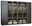 Moderner sechstüriger Drehtürenschrank in dunklem Design, frontal abgebildet, mit Glaseinsätzen und sichtbarer Innenbeleuchtung.