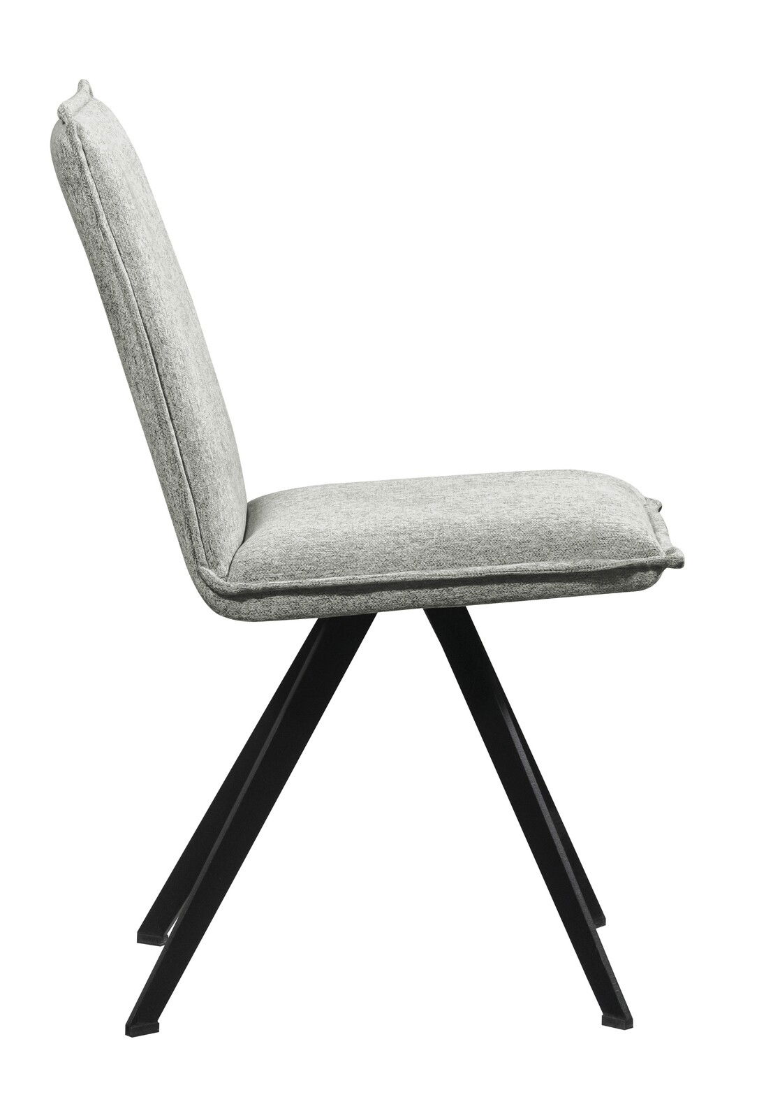 Moderner grauer Stuhl mit schwarzem Metallgestell, Seitenansicht