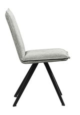 Moderner grauer Stuhl mit schwarzem Metallgestell, Seitenansicht