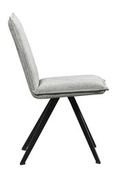 Moderner grauer Stuhl mit schwarzem Metallgestell, Seitenansicht