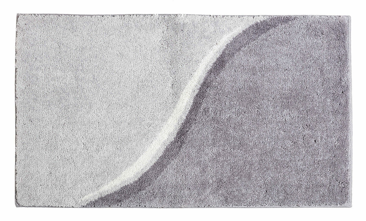 Badteppich in Grau- und Weißtönen mit geschwungenem Muster, Draufsicht