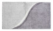 Badteppich in Grau- und Weißtönen mit geschwungenem Muster, Draufsicht
