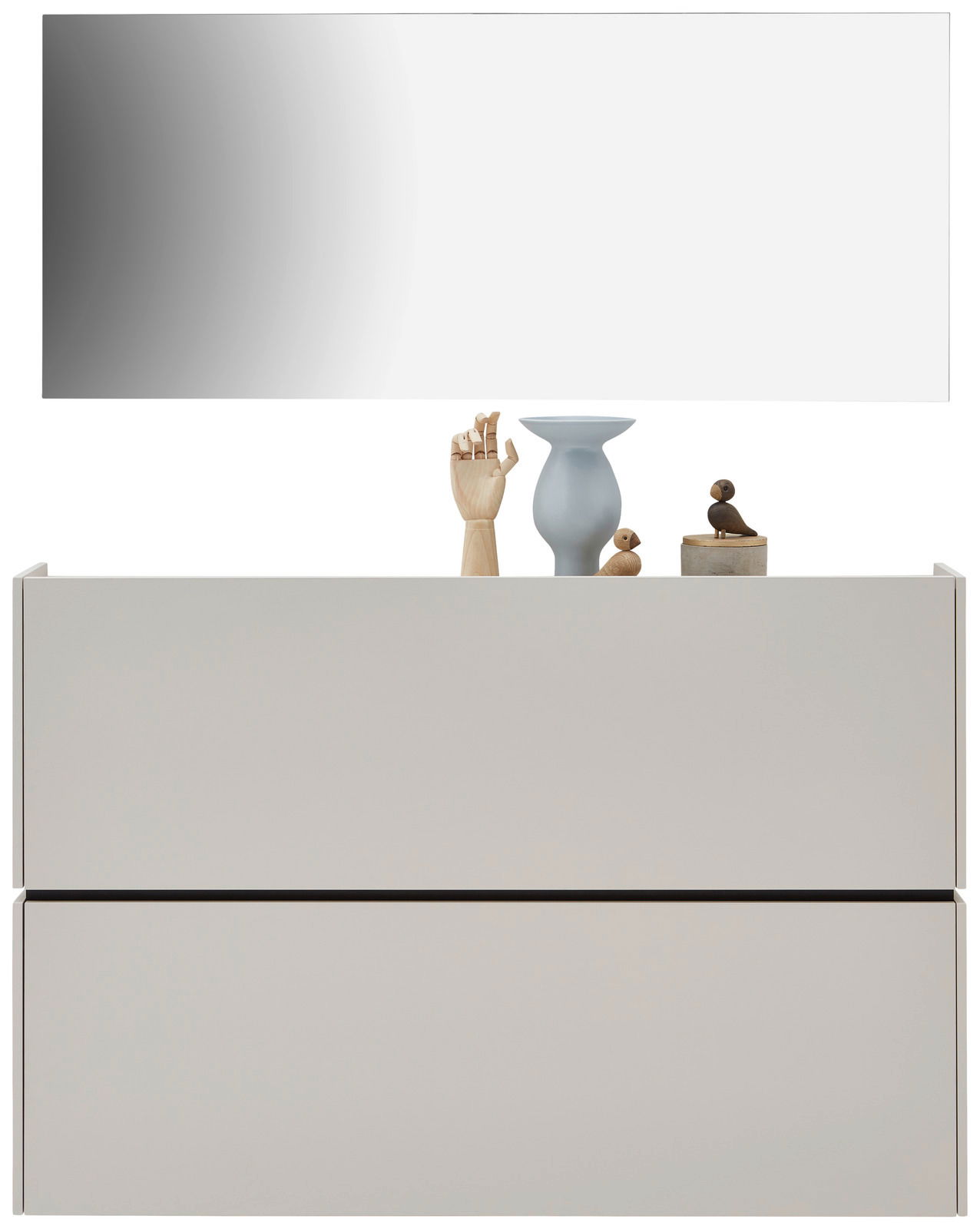 Voleo Garderoben-Set 1 UNIQUE Garderoben-Set in Kaschmir mit modernem Spiegel und dekorativen Elementen, Frontalansicht