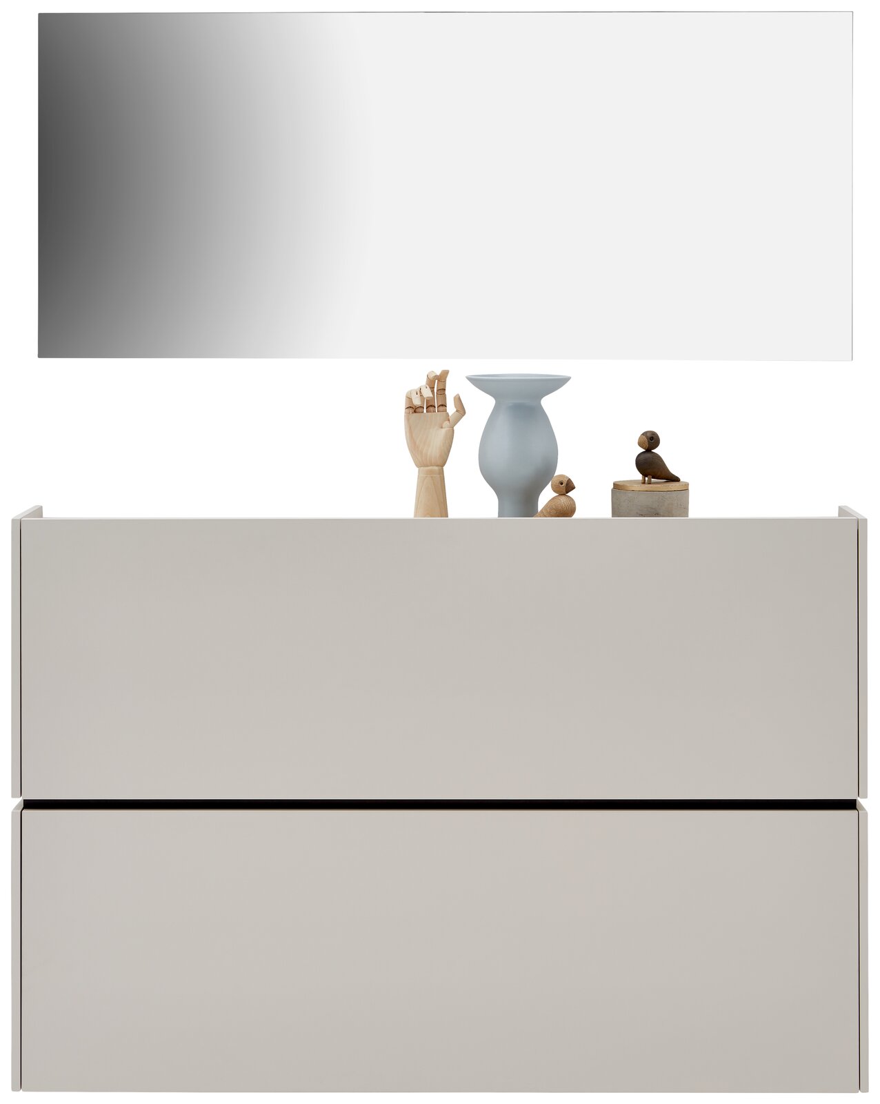 Voleo Garderoben-Set 1 UNIQUE Garderoben-Set in Kaschmir mit modernem Spiegel und dekorativen Elementen, Frontalansicht