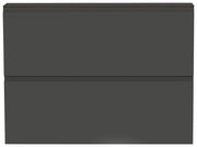 Frontansicht eines modernen, dunkelgrauen Hängeschuhschranks mit zwei Klappen.