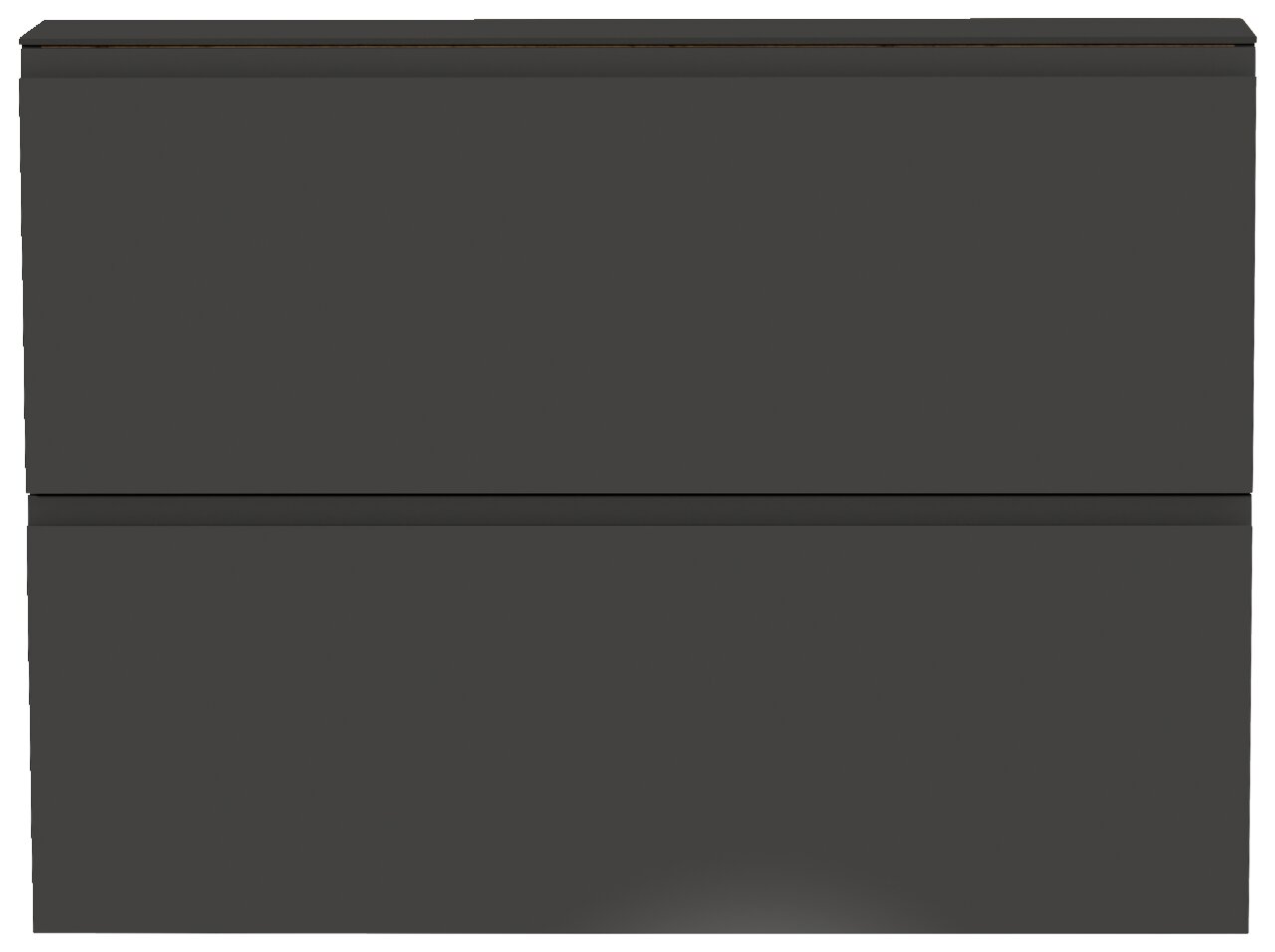 Frontansicht eines modernen, dunkelgrauen Hängeschuhschranks mit zwei Klappen.