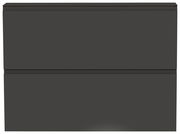 Frontansicht eines modernen, dunkelgrauen Hängeschuhschranks mit zwei Klappen.