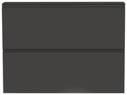 Frontansicht eines modernen, dunkelgrauen Hängeschuhschranks mit zwei Klappen.