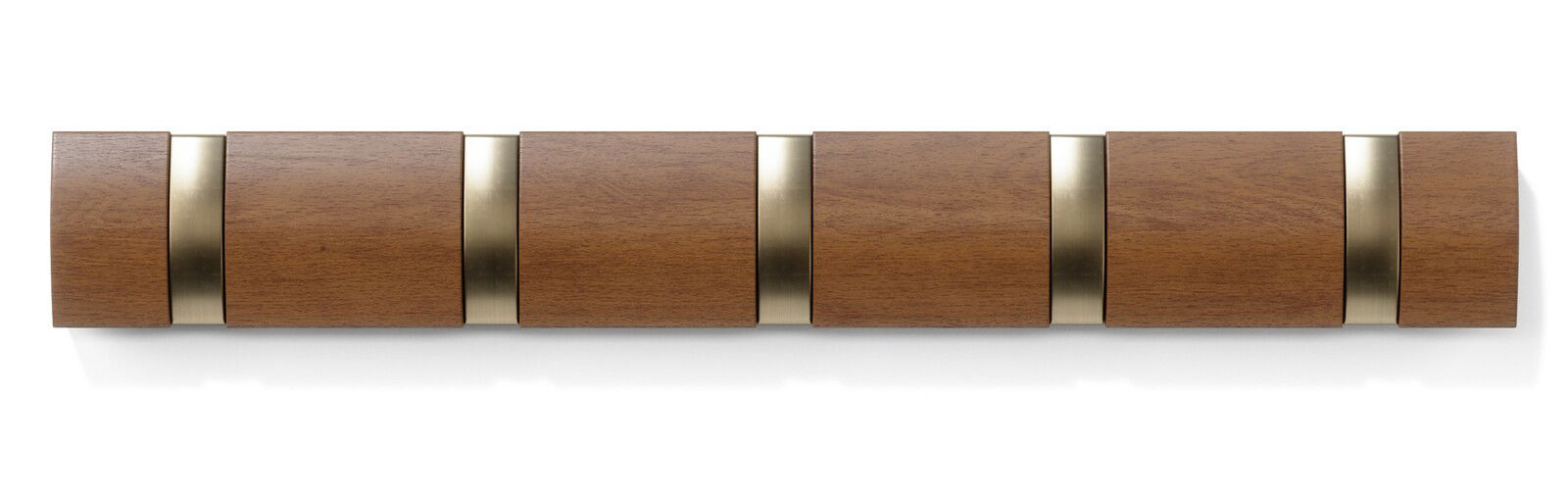 Wandgarderobe aus Holz mit metallischen Akzenten, Ansicht von vorne