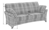 Dreiersofa mit kariertem Muster, Vorderansicht, Maße: Breite 196 cm, Tiefe 91 cm, Sitzhöhe 47 cm.