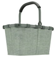Groene boodschappenmand met stevig frame en ergonomische handgreep, zijaanzicht
