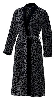 Leopardenmuster Bademantel in Grau und Schwarz, Vorderansicht